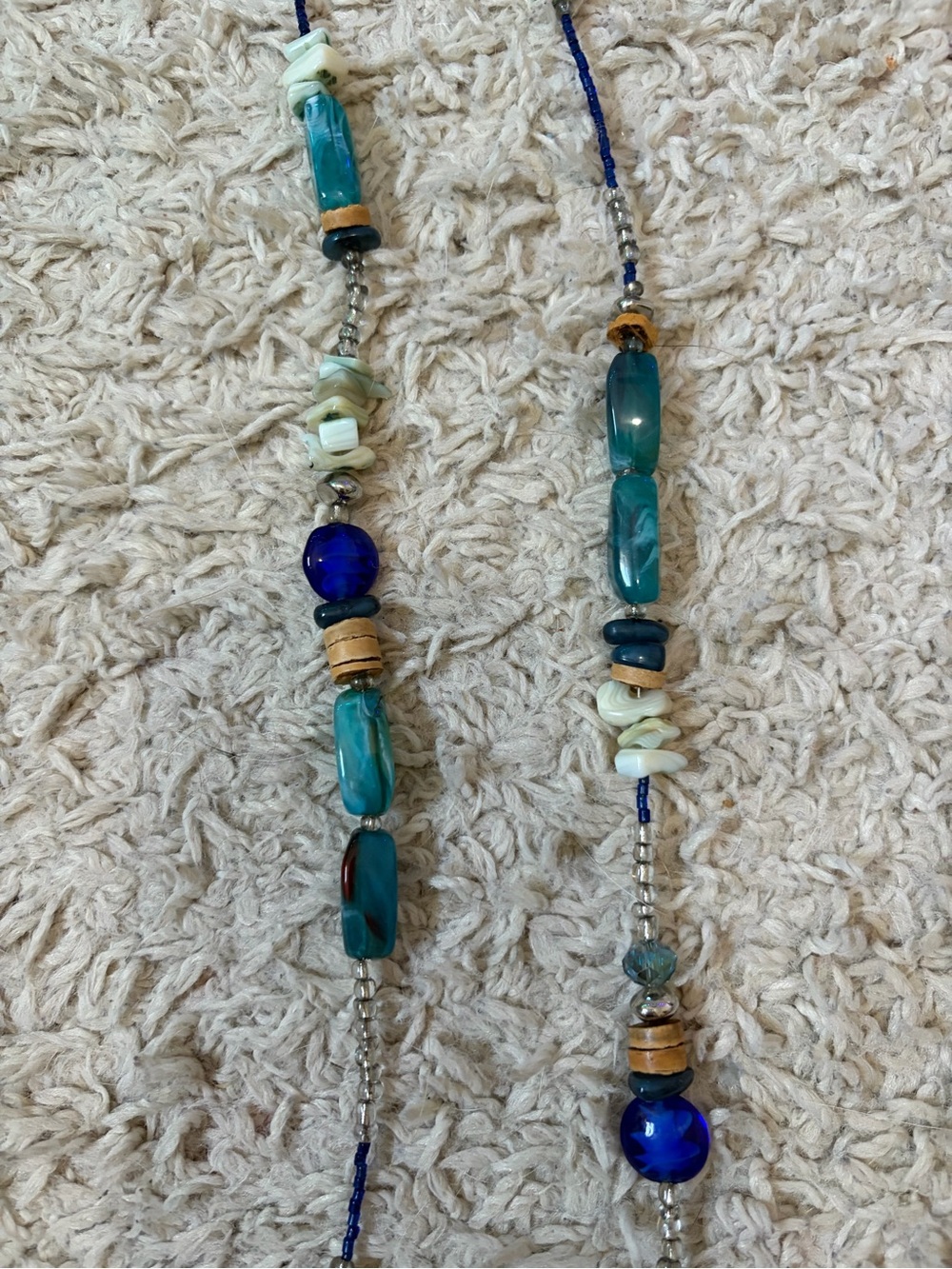Boho Blue & Turquoise Beaded Shell Necklace Beach Coastal Jewelry